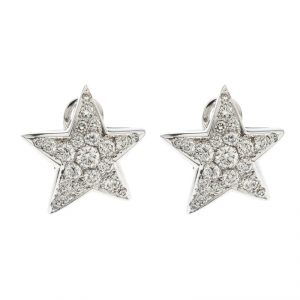 Chanel Comete Star Diamond 18k White Gold Stud Earrings 
