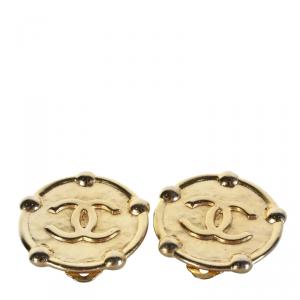 Chanel Gold Plated Metal Logo Clip-on Earrings