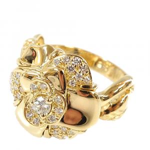 Chanel Camellia 18K Yellow Gold Diamond Ring Size 54