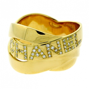 Chanel 18 K Yellow Gold Diamond Bolduc Ring Size 57