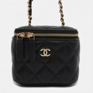 Pre Owned Chanel Black Leather Small Vanity Case Chain Shoulder Bag