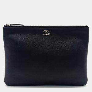 Pre Owned Chanel Black Leather Lucky Flower Clutch Bag