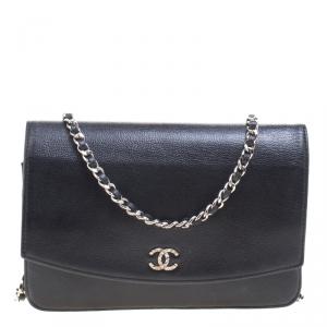 Chanel Black Caviar Leather Sevruga Wallet on Chain
