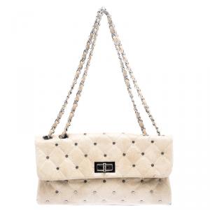 مملوكة مسبقًا Chanel Beige Quilted Glazed Crackled Leather Studded Mademoiselle Flap bag