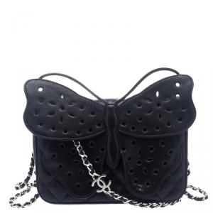 Pre Owned Chanel Black Quilted Leather Mini Butterfly Crossbody Bag
