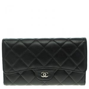 Chanel Black Quilted Leather Classic Flap Wallet