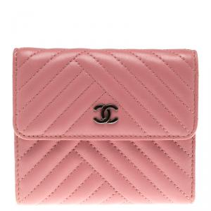 Chanel Pink Chevron Leather Compact Wallet