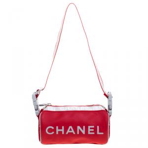 Pre Owned Chanel Red Rubber and Fabric Sport CC Shoulder Bag
