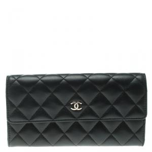 Chanel Black Quilted Leather CC Flap Continental Wallet