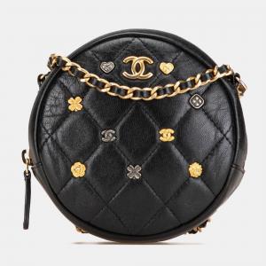 Chanel Blue Quilted Lambskin Lucky Charms Round Clutch with Chain