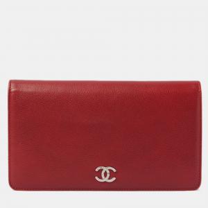 Chanel Red Mini Caviar Skin Long Wallet A46314