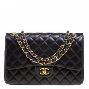 مملوكة مسبقًا Chanel Black Quilted Leather Jumbo Classic Double Flap Bag