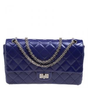 Pre Owned حقيبة شانيل قلاب 226 كلاسيك 2.55 ريإيشو جلد لامعة كافيار مبطن زرقاء