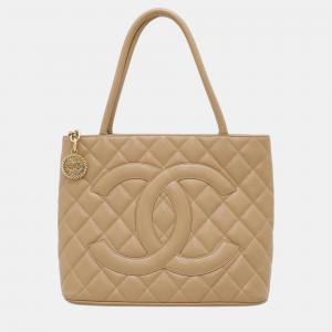 Chanel Medallion Tote Beige Caviar Leather