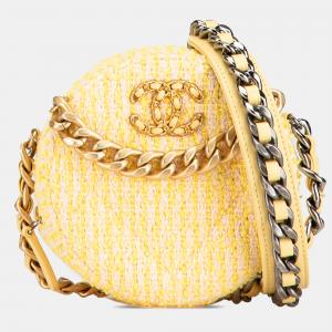 Chanel Yellow Tweed 19 Round Clutch with Chain