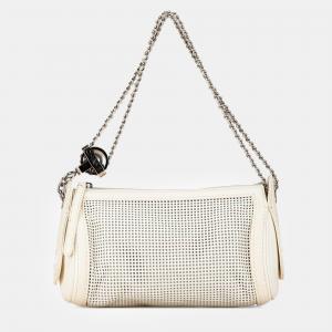 Chanel White Caviar Perforated Pulley Shoulder Bag