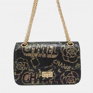 Chanel 2.55 Chain shoulder Bag Black Embossed Leather