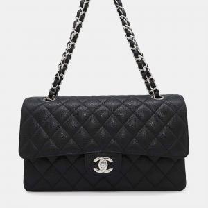 Chanel Matelasse W Flap WChain shoulder Bag Black Caviar Leather Size 25