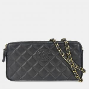 Chanel Lambskin Black Coco Mark Matelasse Stitch Shoulder Bag Chain Wallet