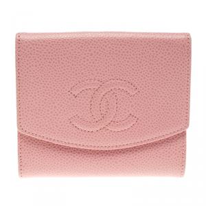 Chanel Pink Caviar Leather CC Logo Trifold Wallet