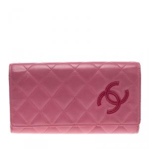 Chanel Pink Quilted Leather CC Continental Wallet
