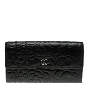 Chanel Black Leather Camellia Flap Wallet