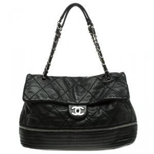 مملوكة مسبقًا Chanel Black Quilted Stitched Expandable Zipper Flap Bag