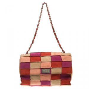 Pre Owned Chanel Multicolor Patchwork Suede Small Reissue Flap Shoulder Bag