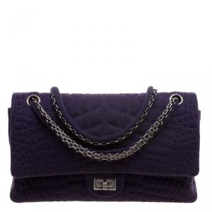 Chanel Purple Jersey Croc Embroidered 2.55 Reissue Classic 226 Flap Bag