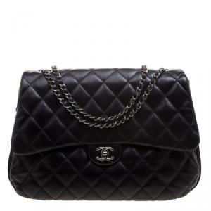 Pre Owned Chanel Black Quilted Leather 3 Accordion Flap Bag
