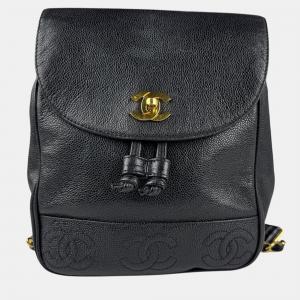 Chanel Coco Mark Backpack Caviar Skin Leather Black Gold