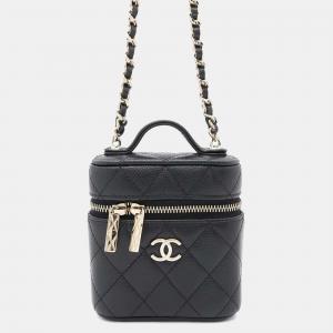 Chanel Chain Vanity Case Small Matelasse Coco Mark Caviar Skin Shoulder Pochette Black