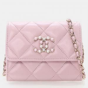 Chanel Pink Caviar Coco Candy Card Holder On Chain