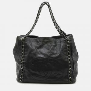 Chanel Luxury Line Coco Mark Chain Tote Bag Shoulder Caviar Skin Leather Black