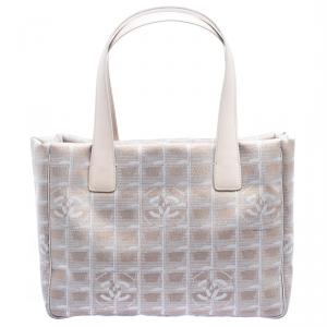Pre Owned Chanel Beige Shimmering Nylon Travel Ligne Tote