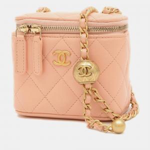 Chanel Classic Small Vanity Chain Shoulder Bag Pink Beige