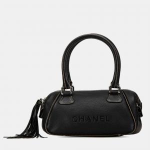Chanel Embossed  Black Leather Boston Bag