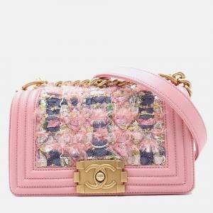 Chanel Pink Small Tweed and Lambskin Boy Flap