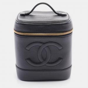 Chanel Coco Mark Hand Vertical Vanity Bag Grained Calfskin Black