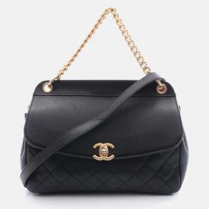 Chanel Matelasse Hand Shoulder Crossbody Bag Leather Black Ghw Cc