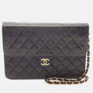 Chanel Matelasse Single Flap Chain Shoulder Bag Lamb Leather Black Ghw Cc