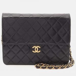 Chanel Matelasse Single Flap Shoulder Bag Lamb Sheep Leather Black Ghw Cc