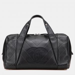 Chanel Black CC Chevron Quilted Lambskin Boston