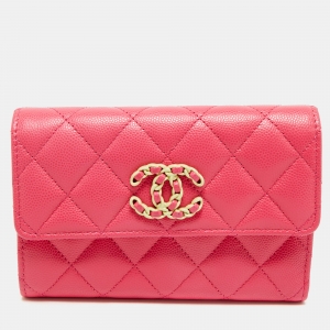 Chanel Pink Quilted Caviar Leather 19 Trifold Wallet