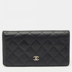 Chanel Black Quilted Caviar Leather L Yen Wallet