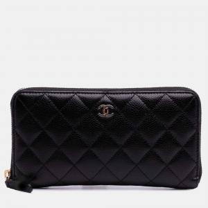 Chanel Black CC Quilted Caviar Zip Around Long Wallet