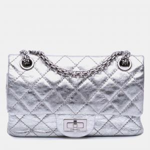 Chanel Silver Mini Reissue 2.55 Metallic Aged Calfskin Double Flap 224