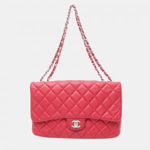 Chanel Red Jumbo Quilted Lambskin 3 Accordion Flap