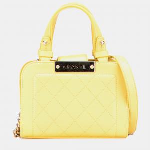 Chanel Yellow Mini Calfskin Label Click Shopping Tote