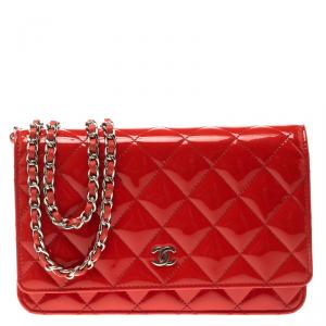 Chanel Red Quilted Patent Leather WOC Clutch Bag